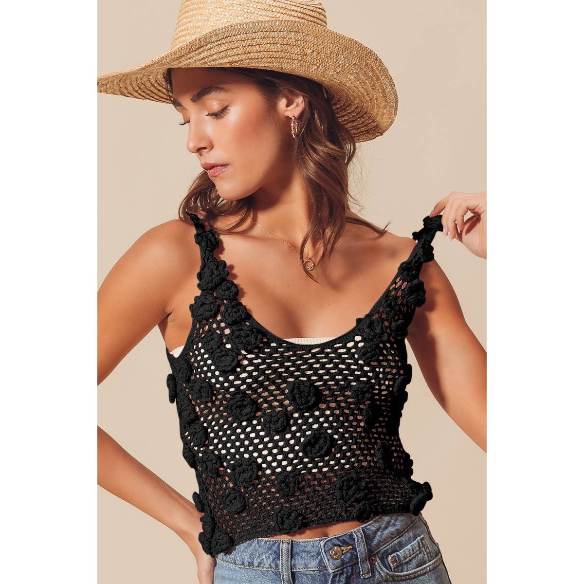 BLACK ROSE CROCHET TANK TOP