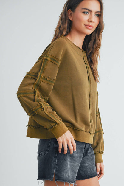 Washed French Terry Round Neck Pullover Sweatshirt