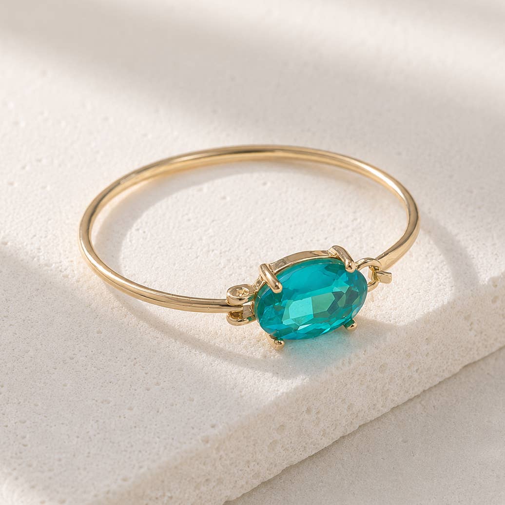 High Quality Glass Crystal Oval Stone Cuff Metal Bangle