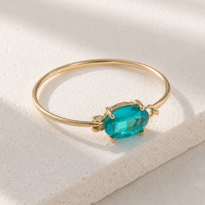 High Quality Glass Crystal Oval Stone Cuff Metal Bangle