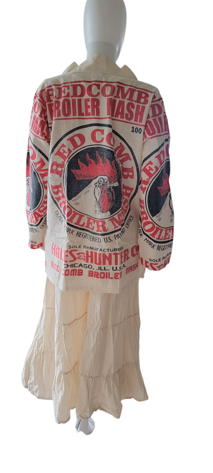 Flour Sack Vintage Print Cotton Jacket- Rooster