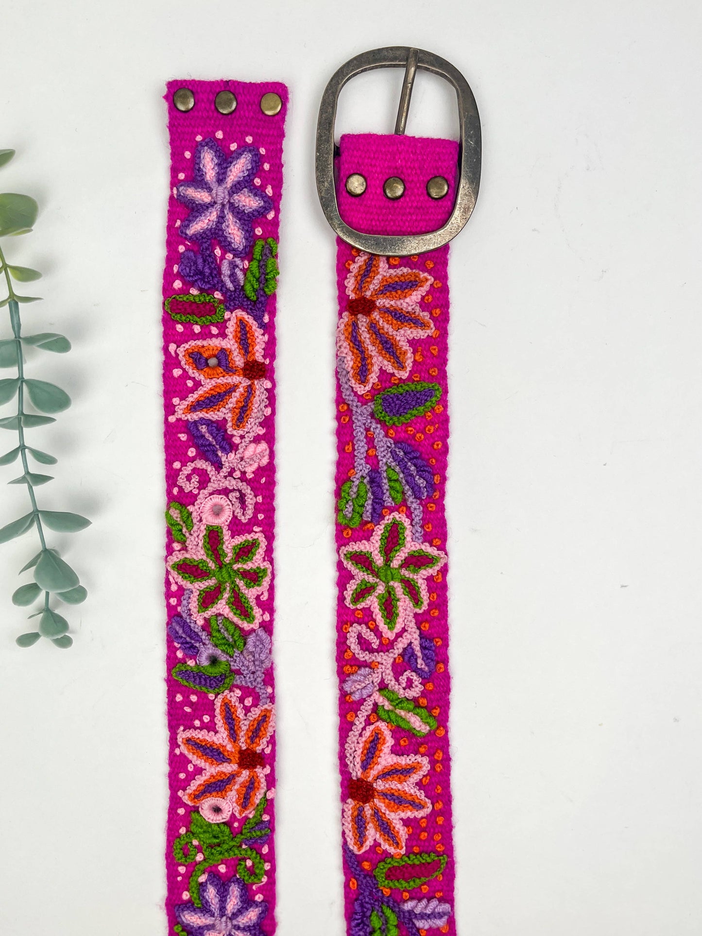 Pink Amaryllis Wide Embroidered Belt