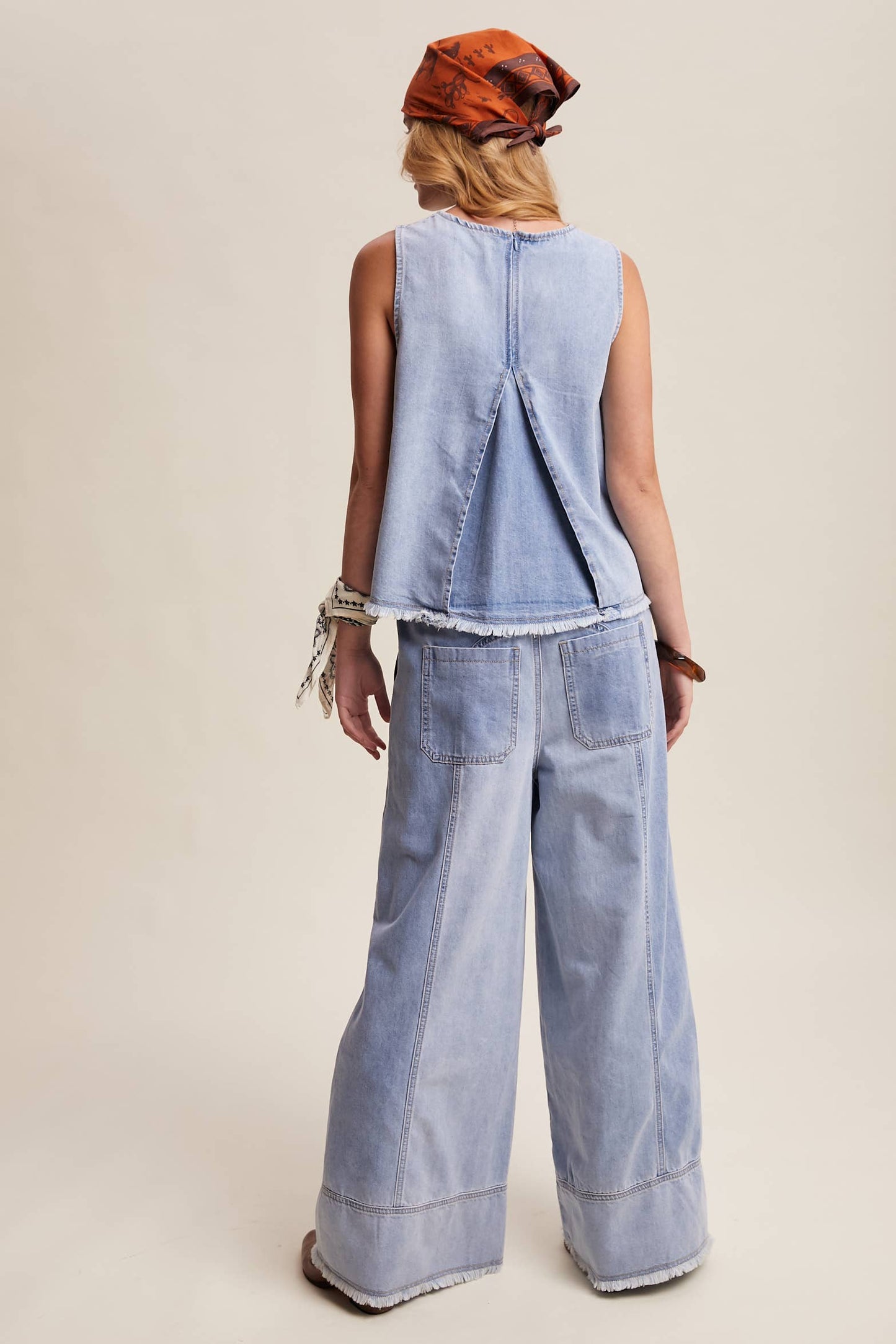 Washed Denim Tank & Wide-Leg Pants Set