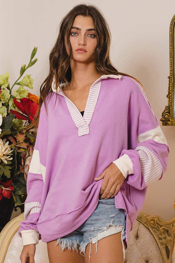 French Terry Collared Loose Fit Top