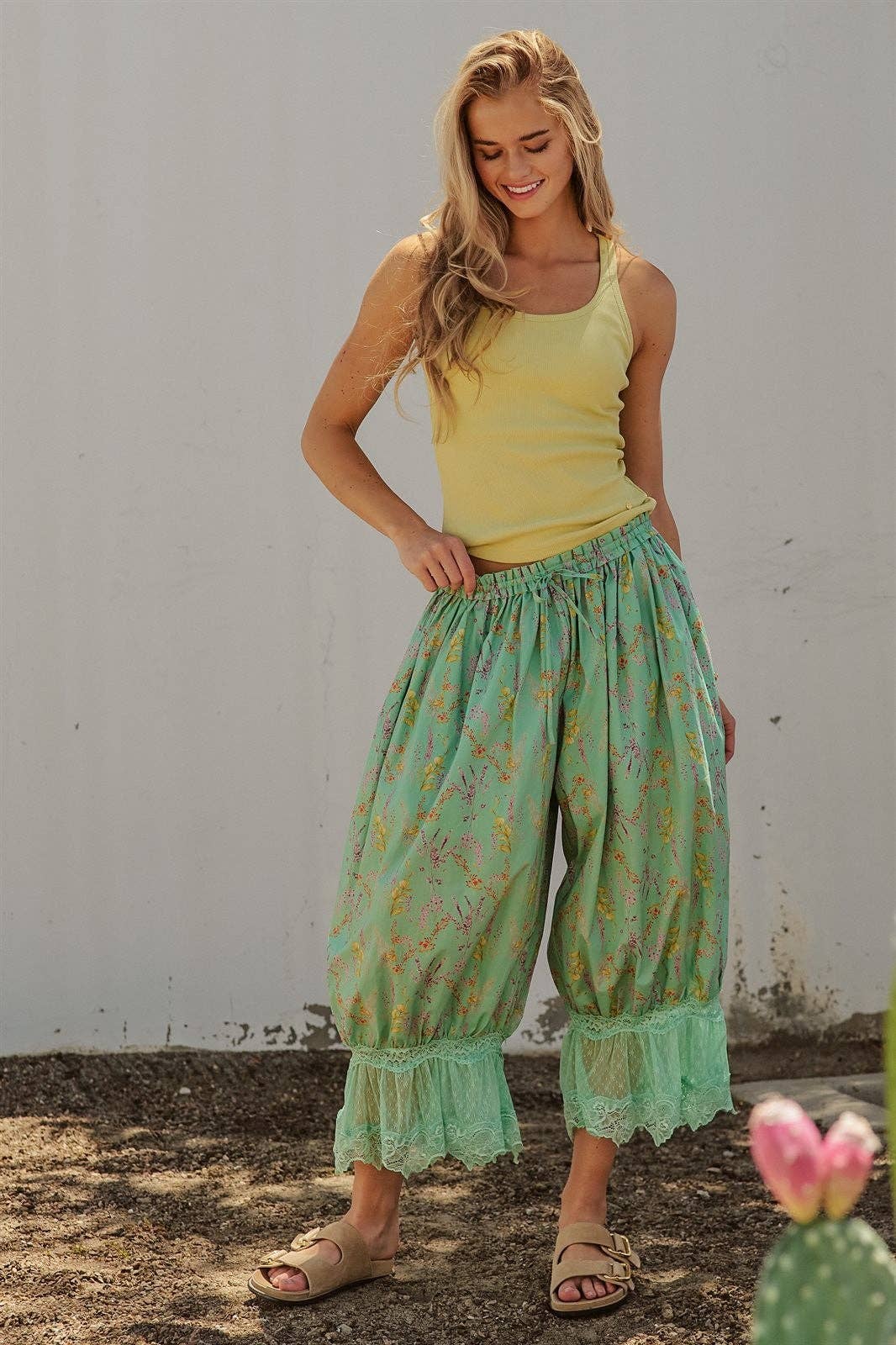 Wildflower Floral Lace Hem Cotton Bloomer Pants