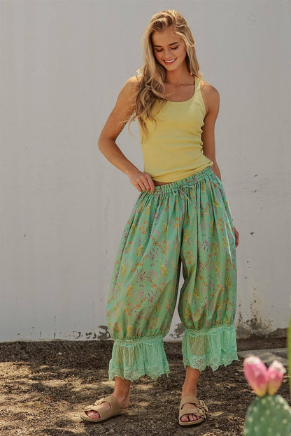 Wildflower Floral Lace Hem Cotton Bloomer Pants