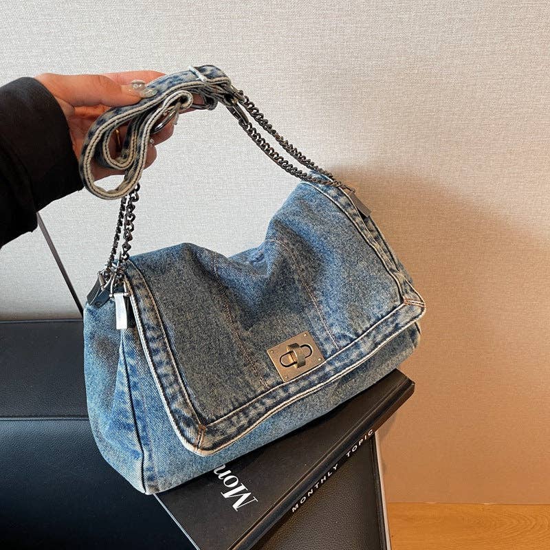 Large Denim Tote Crossbody Denim Bag