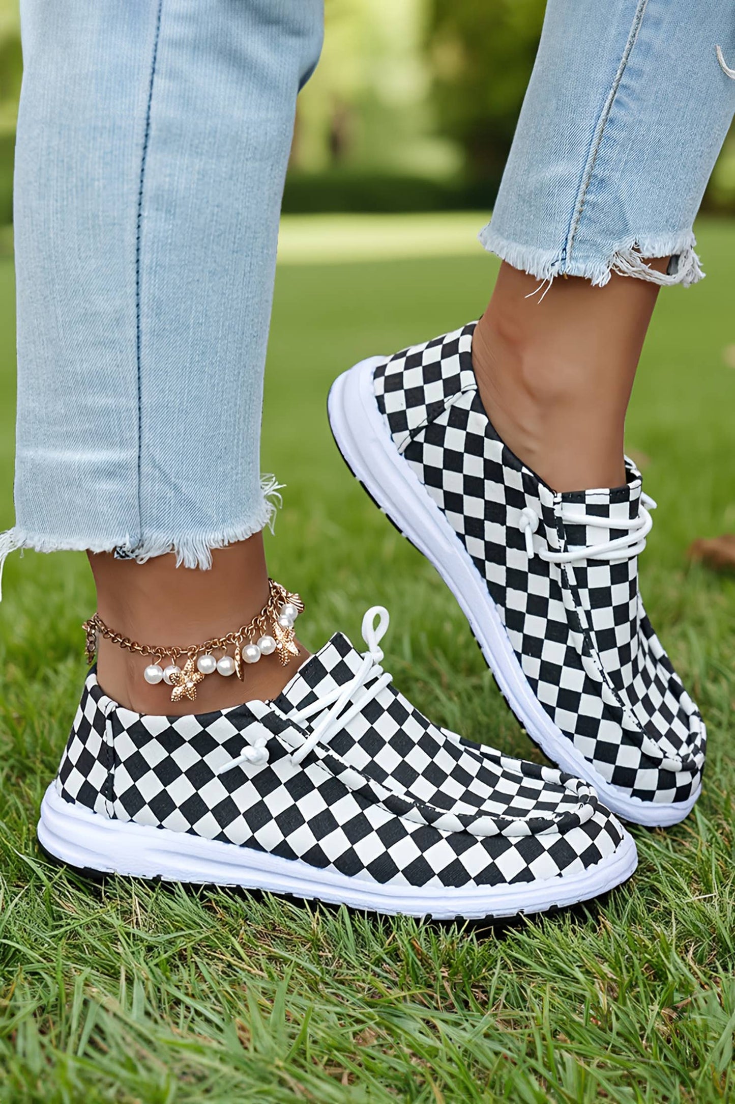 Checkered Print Lace-up Shoes