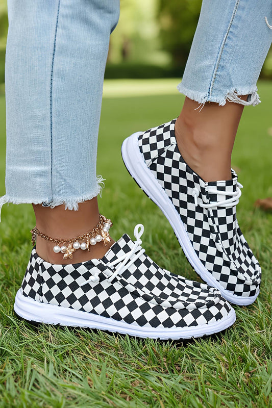 Checkered Print Lace-up Shoes