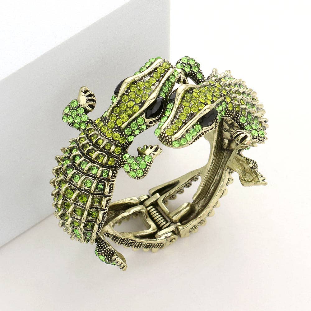 Double Crocodile/Alligator Evening Hinged Cuff Bracelet