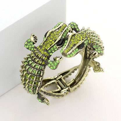 Double Crocodile/Alligator Evening Hinged Cuff Bracelet