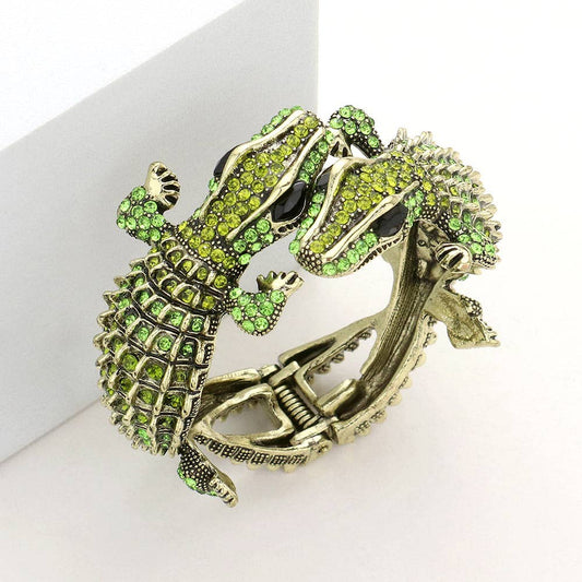 Double Crocodile/Alligator Evening Hinged Cuff Bracelet