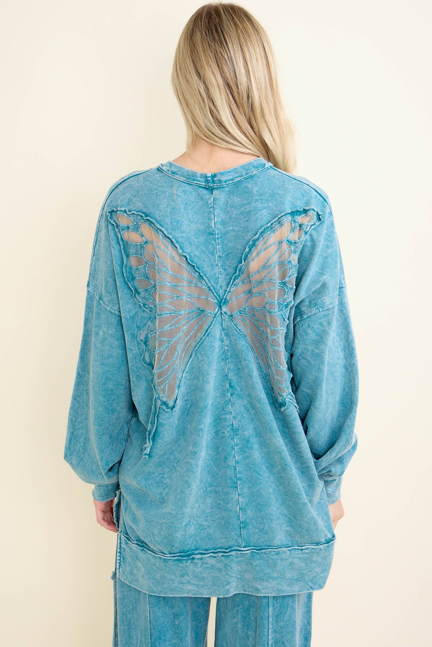 Mineral Wash Butterfly appliques Top