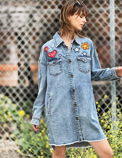 Festival Embroidered Denim Dress