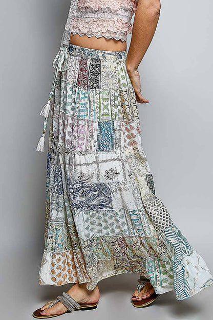 Assorted Print Boho Ruffle Wide Flare Skirt