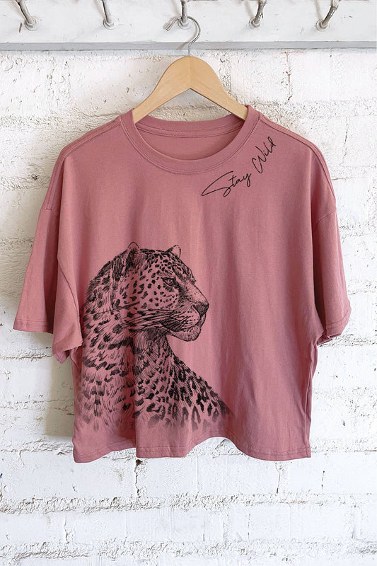 STAY WILD LEOPARD GRAPHIC LONG CROP TOP