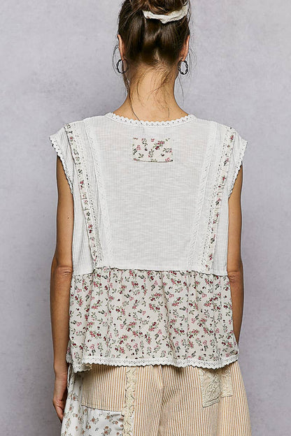 V-neck Floral Ruffle Sleeveless Top