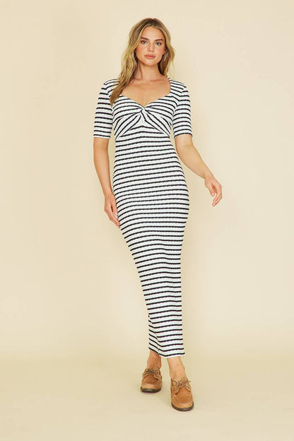 Striped Knit Short Sleeve Maxi Dress
