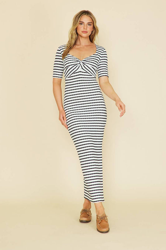 Striped Knit Short Sleeve Maxi Dress
