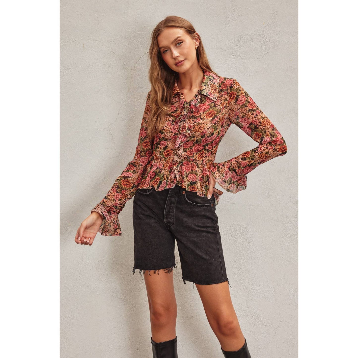 Vintage Rose Lurex Ruffled Blouse