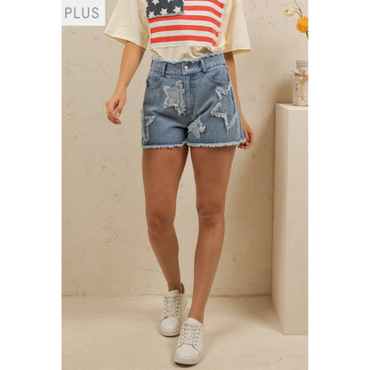 STARSTRUCK DISTRESSED DENIM SHORTS PLUS SIZE