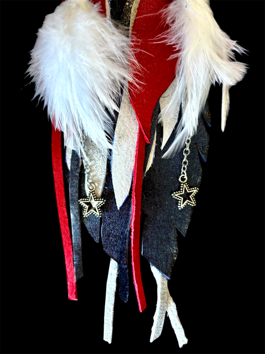 Stars and Stripes Leather/Feather Earrings