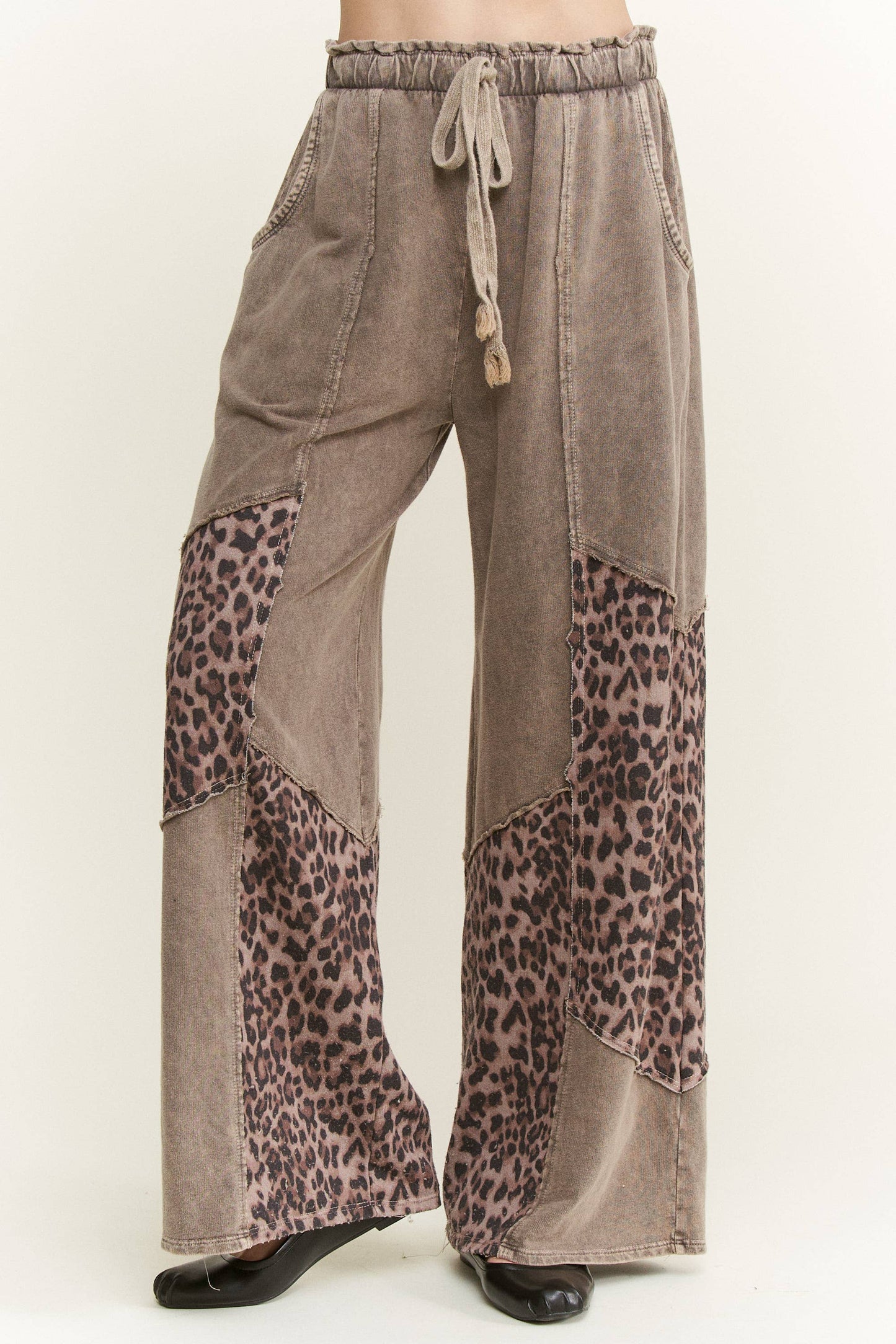 Mineral Washed Leopard Animal Patchwork Pants