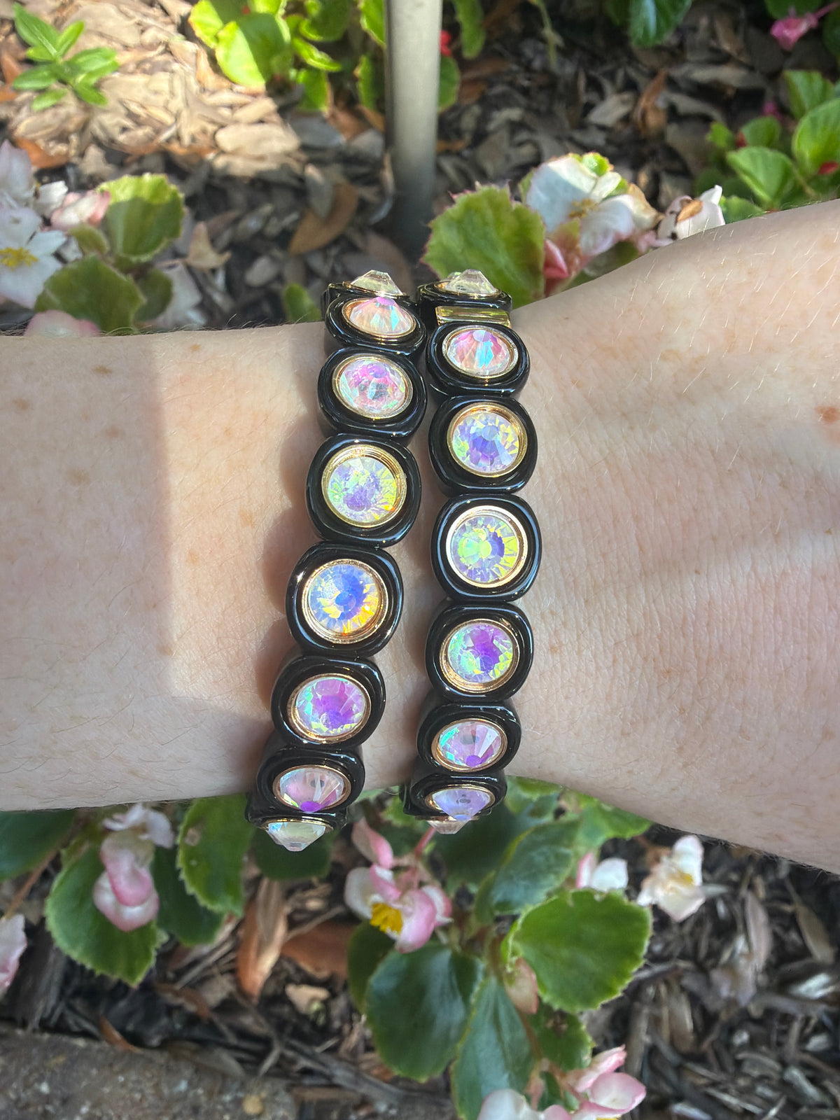 Black and Pink OpalEnamel Stretch Bracelet