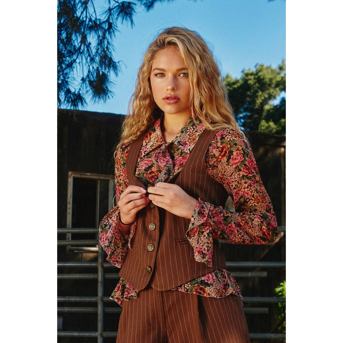 Vintage Rose Lurex Ruffled Blouse