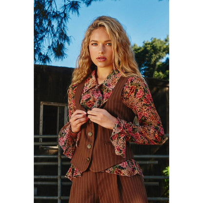 Vintage Rose Lurex Ruffled Blouse