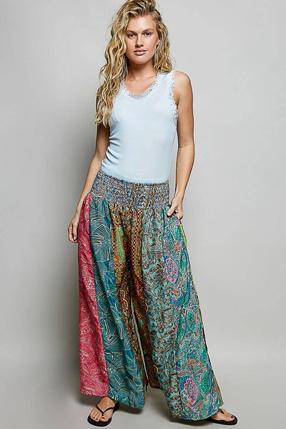 One-of-a-Kind Smocked Waist Printed Wide Leg Pants