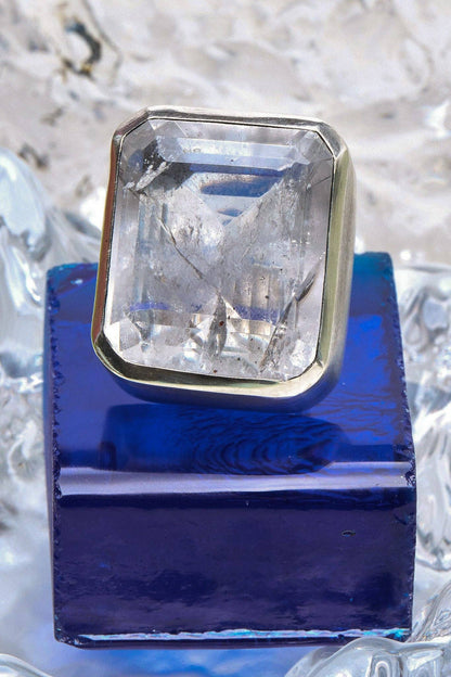 Square Goliath Ring in Striated Crystal (Silver)