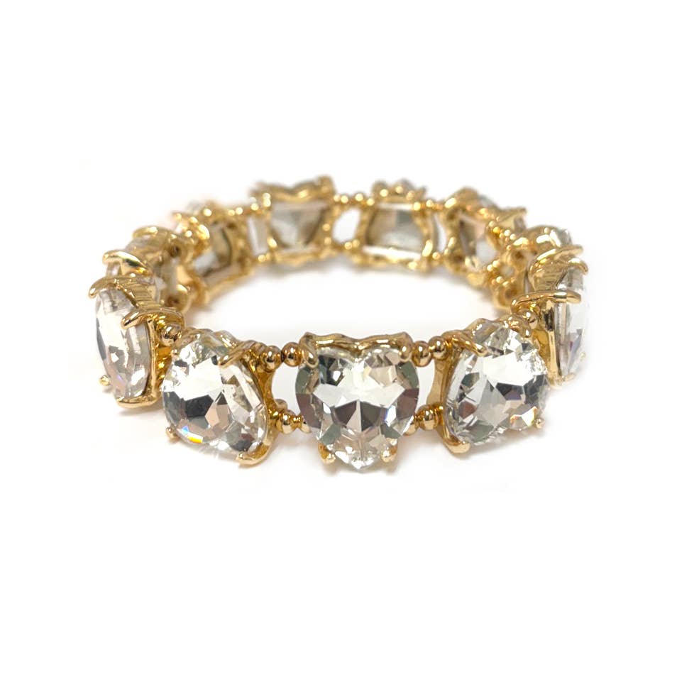 Love Heart Glass Crystal Bead Linked Stretch Bracelet
