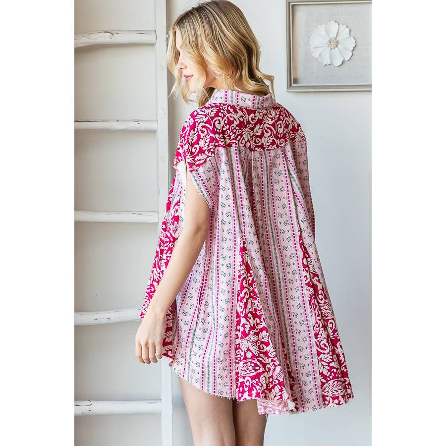 BUTTON FRONT FLARE HEM TOP