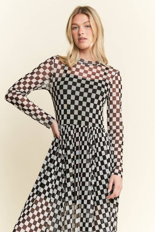 BLACK CHECKER PRINT MAXI DRESS