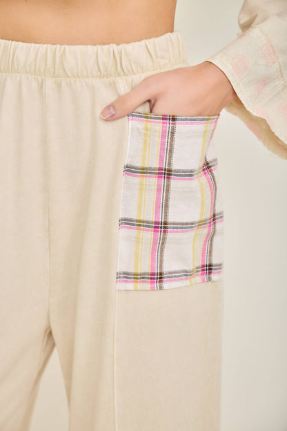 Mineral Washed Boho Pattern Patched Pants