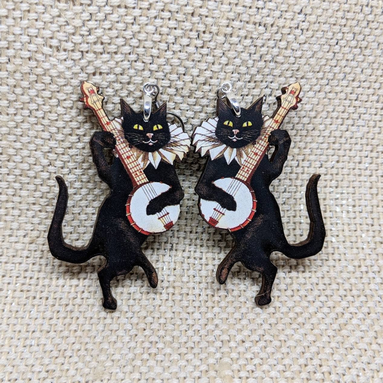 Banjo Musical Cat Earrings
