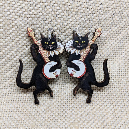 Banjo Musical Cat Earrings