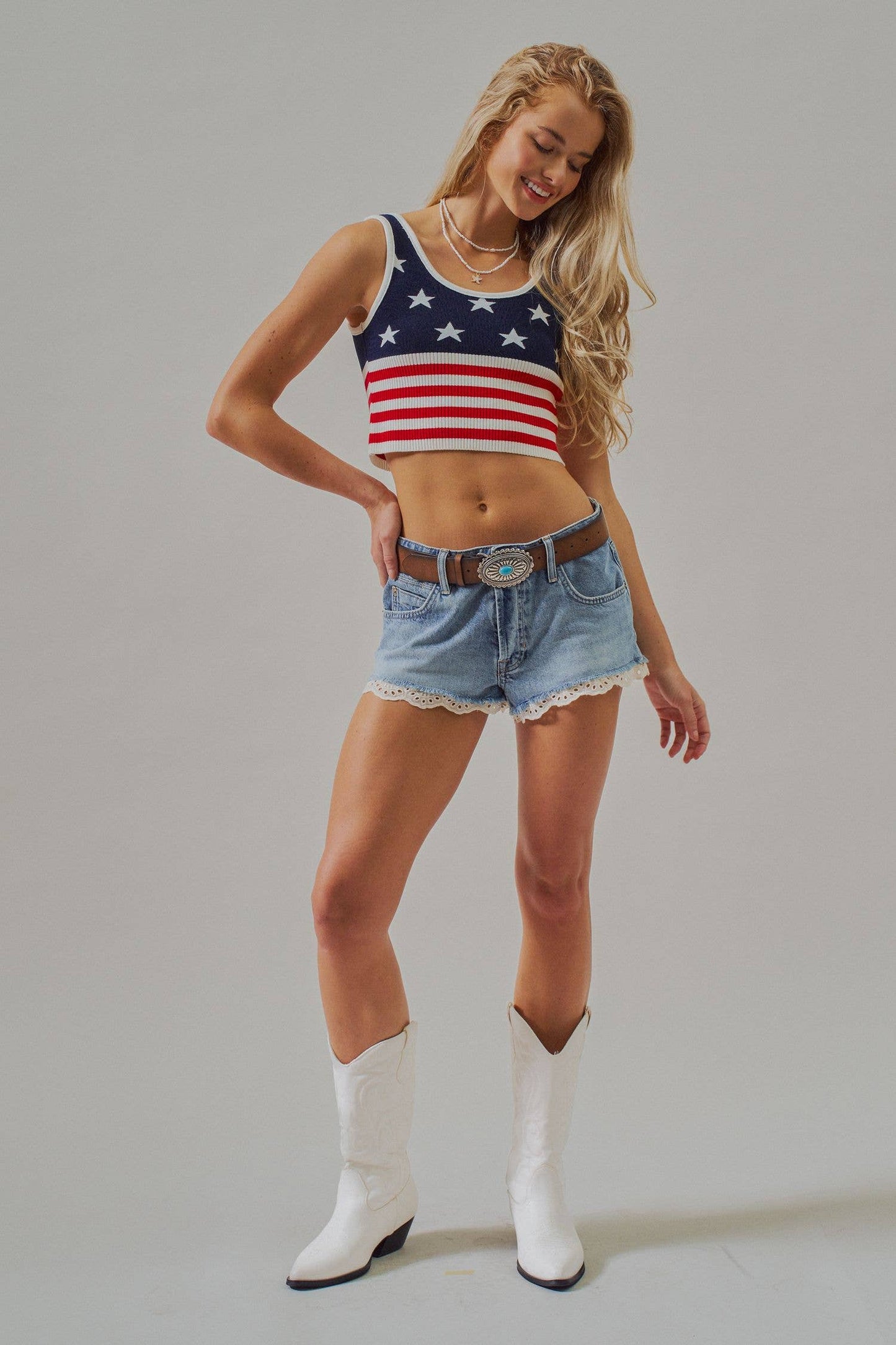 American Flag Knit Ribbed Crop Tank Top