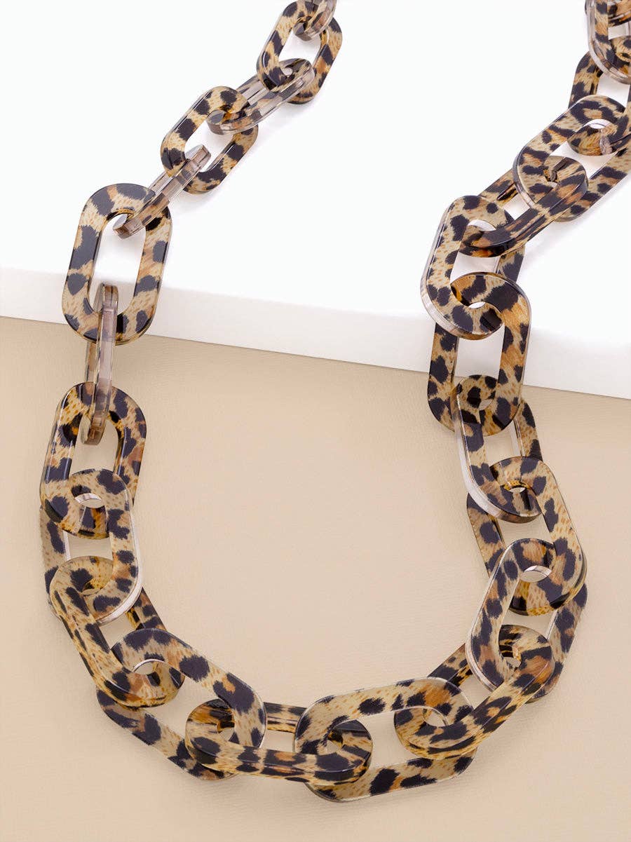 Resin Leopard Link Long Necklace Jewelry
