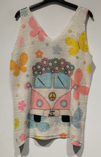 Pink Van Knit Printed Sleeveless Sweater