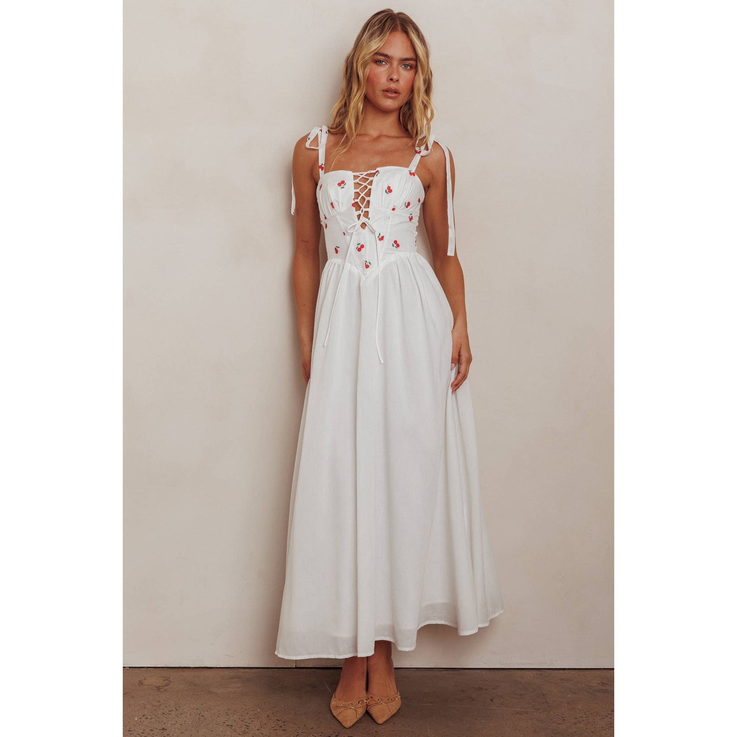 SQUARE NECK CHERRY MAXI DRESS