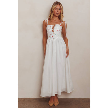 SQUARE NECK CHERRY MAXI DRESS