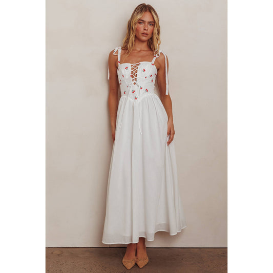 SQUARE NECK CHERRY MAXI DRESS