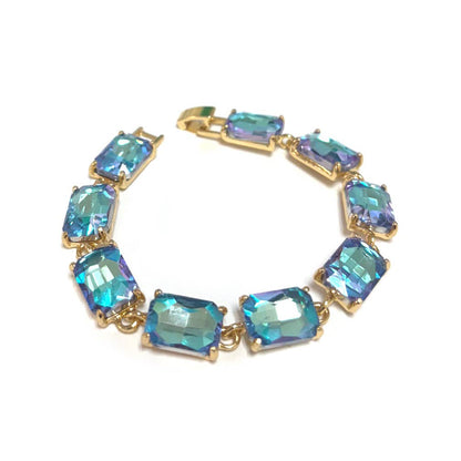 Emerald Cut Glass Crystal Linked Statement Bracelet
