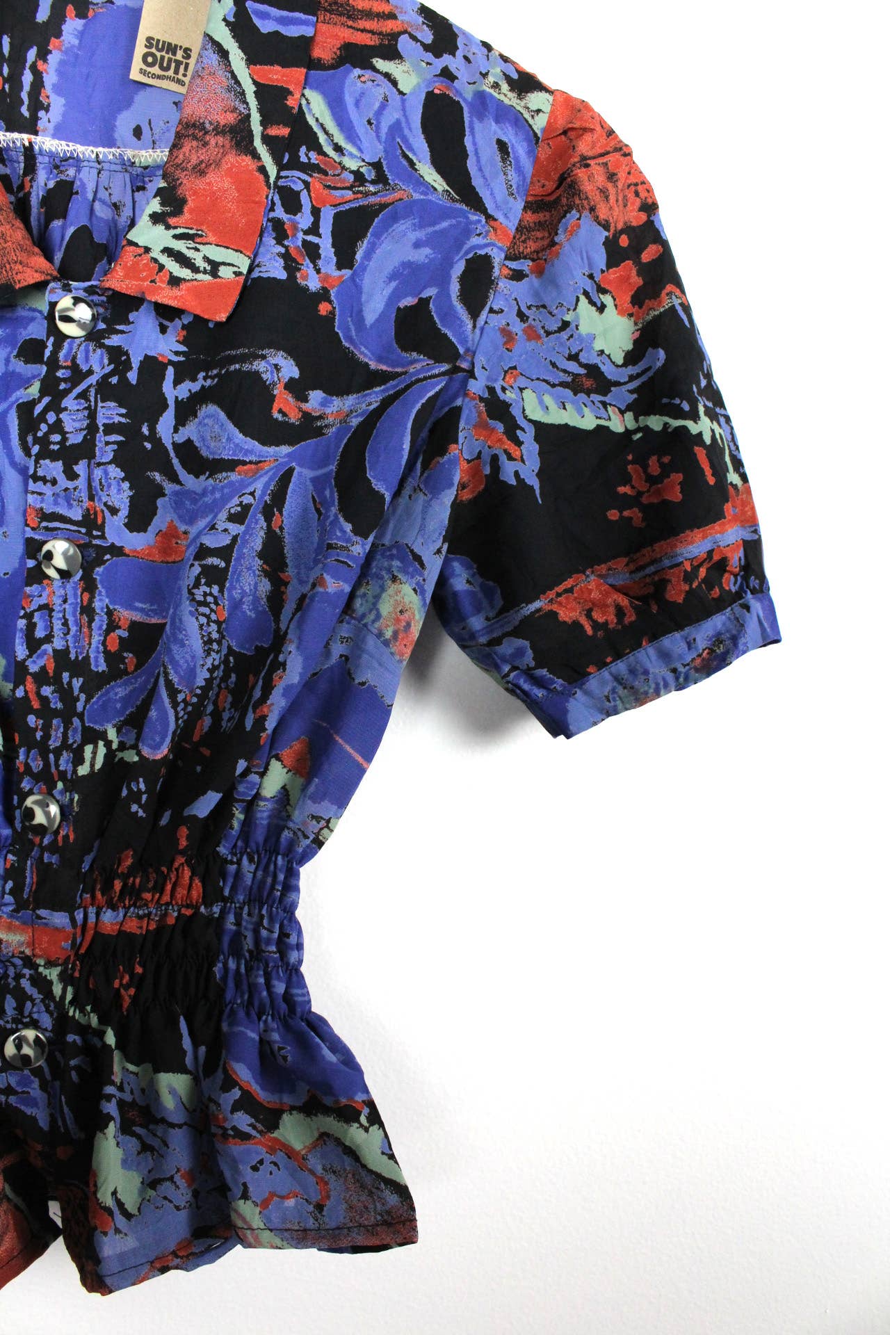 Vintage Short-Sleeve Button Up Blouse - Cinched
