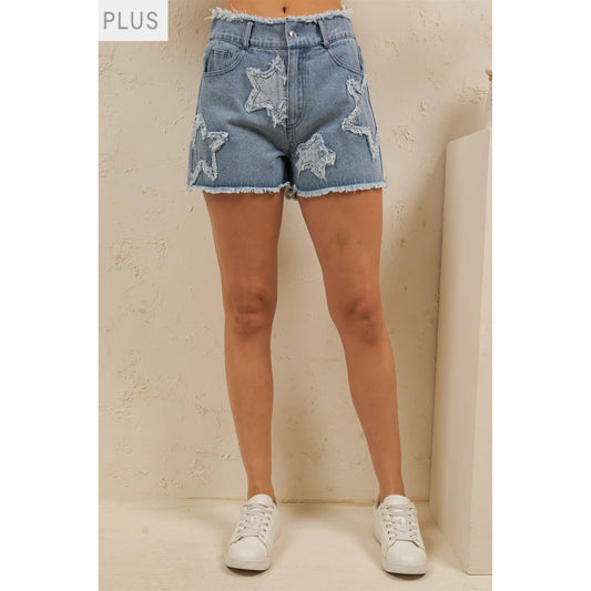 STARSTRUCK DISTRESSED DENIM SHORTS PLUS SIZE