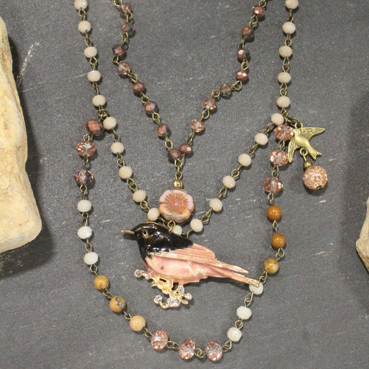Wings Spread Blushing Bird Layered Necklace