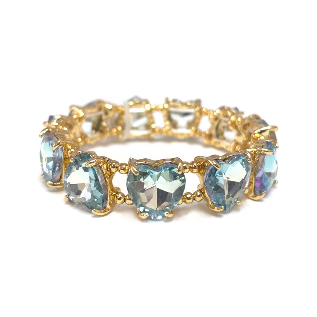 Love Heart Glass Crystal Bead Linked Stretch Bracelet