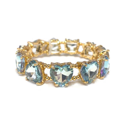 Love Heart Glass Crystal Bead Linked Stretch Bracelet